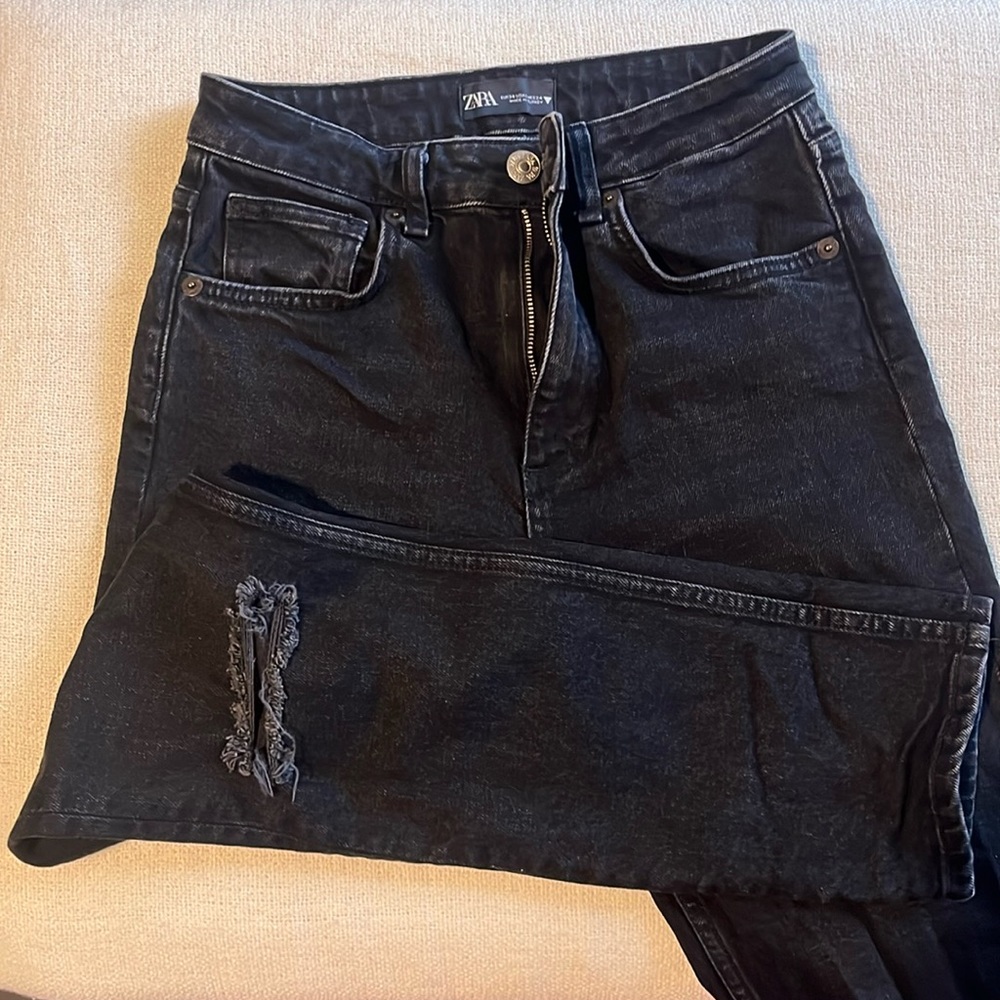 Zara black washed denim‎ jeans high rise size 2 stretchy